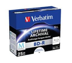 VERBATIM M-DISC BD-R SL 25GB, 4x, printable, šperk case 5 ks