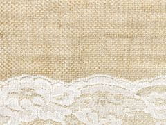 Dekoračná juta s bielou čipkou - svadba - behúň - 28 x 275 cm