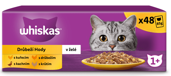 Whiskas kapsičky hydinový výber v želé pre dospelé mačky 48x 85g