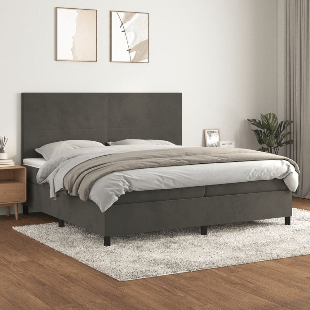 Petromila vidaXL Posteľný rám boxspring s matracom tmavosivý 200x200 cm zamat