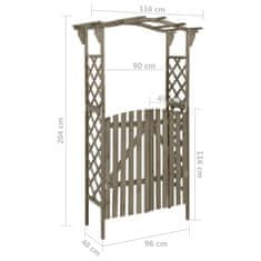 Petromila vidaXL Pergola s bránkou 116x40x204 cm sivá masívne jedľové drevo