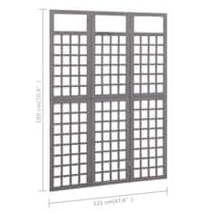 Petromila vidaXL Deliaca stena/mriežka, 3 panely, jedľový masív, sivá 121x180 cm