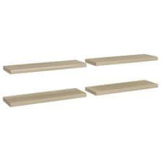 Vidaxl Plávajúce nástenné police 4 ks, dubové 80x23,5x3,8 cm, MDF