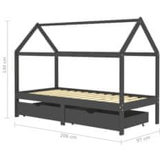 Petromila vidaXL Rám detskej postele so zásuvkami tmavosivý borovica 90x200 cm