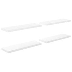 Vidaxl Plávajúce nástenné police 4 ks, lesklé biele 80x23,5x3,8cm, MDF