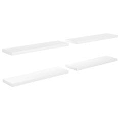 Vidaxl Plávajúce nástenné police 4 ks, lesklé biele 90x23,5x3,8cm, MDF