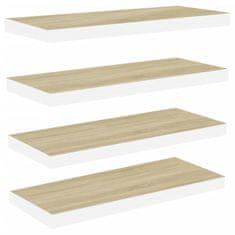 Vidaxl Plávajúce nástenné police 4 ks dubové a biele 80x23,5x3,8 cm MDF