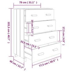 Vidaxl Komoda tmavosivá 79x40x103,5 cm masívne borovicové drevo