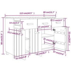 Vidaxl Komoda bledosivá 113x40x80 cm masívne borovicové drevo