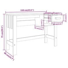 Vidaxl Písací stôl HAMAR, medovo hnedý 110x40x75 cm, borovicový masív