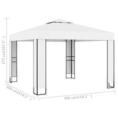 Vidaxl Altánok s dvojitou strieškou 3x3 m, biely