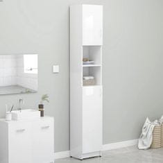 Vidaxl Skrinka do kúpeľne, lesklá biela 32x25,5x190 cm, drevotrieska