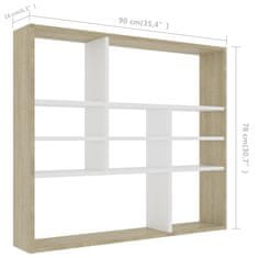 Vidaxl Nástenná polica biela a dub sonoma 90x16x78 cm drevotrieska