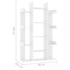 Vidaxl Knižnica biela 86x25,5x140 cm drevotrieska