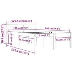 Vidaxl Posteľný rám biely masívne drevo 120x190 cm 4FT malé dvojlôžko