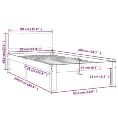 Vidaxl Posteľný rám medovo-hnedý borovicový masív 90x200 cm