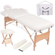 Petromila vidaXL Skladací masážny stôl, 2 zóny+stolička, 10 cm hrubá, biela