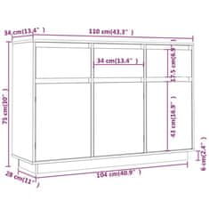 Vidaxl Komoda 110x34x75 cm borovicový masív