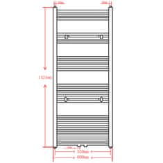 Vidaxl Sivý rebríkový radiátor na centrálne vykurovanie, zaoblený 600x1424 mm