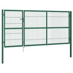 Petromila vidaXL Záhradná plotová brána so stĺpikmi 350x140 cm, oceľ, zelená