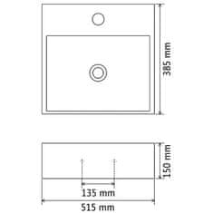 Vidaxl Umývadlo s otvorom na batériu, keramika, biele 51,5x38,5x15 cm