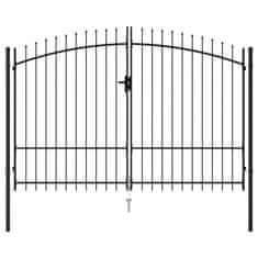 Petromila vidaXL Dvojkrídlová plotová brána s hrotmi, oceľ 3x1,75 m, čierna