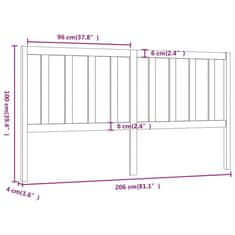 Vidaxl Čelo postele sivé 206x4x100 cm masívna borovica