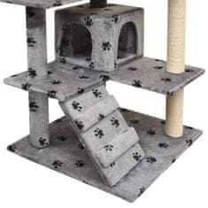 Petromila vidaXL Škrabadlo pre mačky so sisalovými stĺpikmi, 125 cm, sivé s potlačou labiek