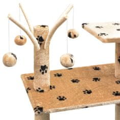 Petromila vidaXL Škrabadlo pre mačky so sisalovými stĺpikmi, 125 cm, béžové s potlačou labiek