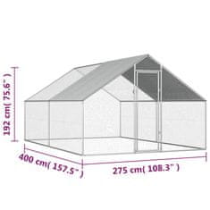 Vidaxl Vonkajšia klietka pre sliepky 2,75x4x1,92 m, pozinkovaná oceľ