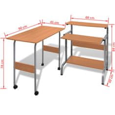 Vidaxl Hnedý nastaviteľný počítačový stôl a pracovná stanica