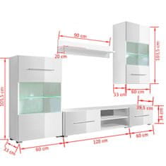 Vidaxl 5-dielna obývacia/TV stena s LED osvetlením, biela