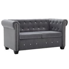 Vidaxl 2-miestna pohovka Chesterfield, zamat 146x75x72 cm, sivá