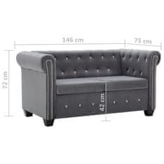 Vidaxl 2-miestna pohovka Chesterfield, zamat 146x75x72 cm, sivá