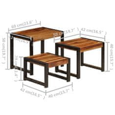 Vidaxl Stohovateľné stolíky 3 ks, drevený masív sheesham