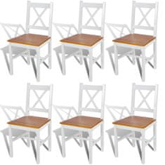 Vidaxl Jedálenské stoličky 6 ks, biele, borovicové drevo
