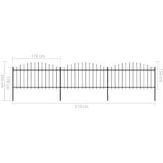 Vidaxl Záhradný plot s hrotmi, oceľ (1,25-1,5)x5,1 m, čierny