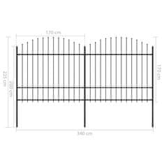 Vidaxl Záhradný plot s hrotmi, oceľ (1,5-1,75)x3,4 m, čierny