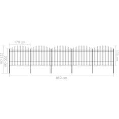 Vidaxl Záhradný plot s hrotmi, oceľ (1,5-1,75)x8,5 m, čierny