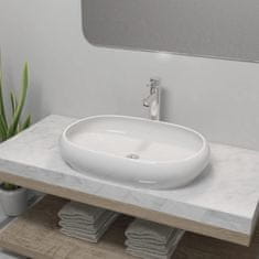 Petromila vidaXL Kúpeľňové umývadlo s pákovým kohútikom keramické oválne biele