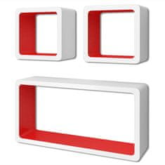 Vidaxl Nástenné poličky v tvare kocky 6 ks bielo-červené