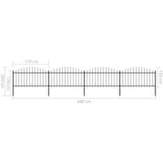 Vidaxl Záhradný plot s hrotmi, oceľ (1,25-1,5)x6,8 m, čierny