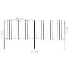 Vidaxl Záhradný plot so špicatými vrchmi čierny oceľový 3,4x1,2 m