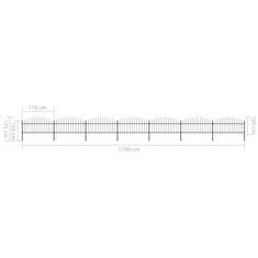 Vidaxl Záhradný plot s hrotmi, oceľ (1-1,25)x11,9 m, čierny