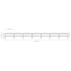 Vidaxl Záhradný plot s hrotmi, oceľ (0,5-0,75)x11,9 m, čierny