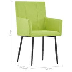Vidaxl Jedálenské stoličky s opierkami 4 ks, zelené, látka