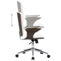 Vidaxl Otočná kancelárska stolička biela umelá koža a ohýbané drevo
