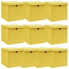 Petromila vidaXL Úložné boxy s vekom 10 ks, žlté 32x32x32 cm, látka