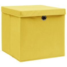 Greatstore Úložné boxy s vrchnákmi 10 ks žlté 32x32x32 cm látkové