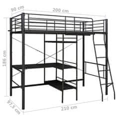 Vidaxl Poschodová posteľ s rámom stola čierna 90x200 cm kovová
